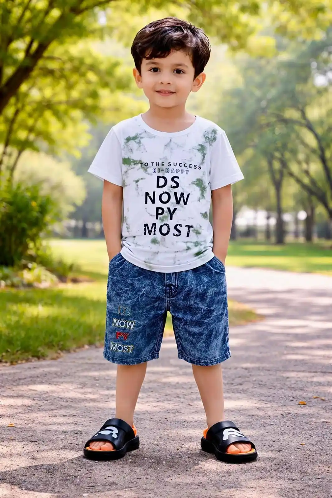 Boy Cotton Printed Shorts & Shirt Set Multicolor