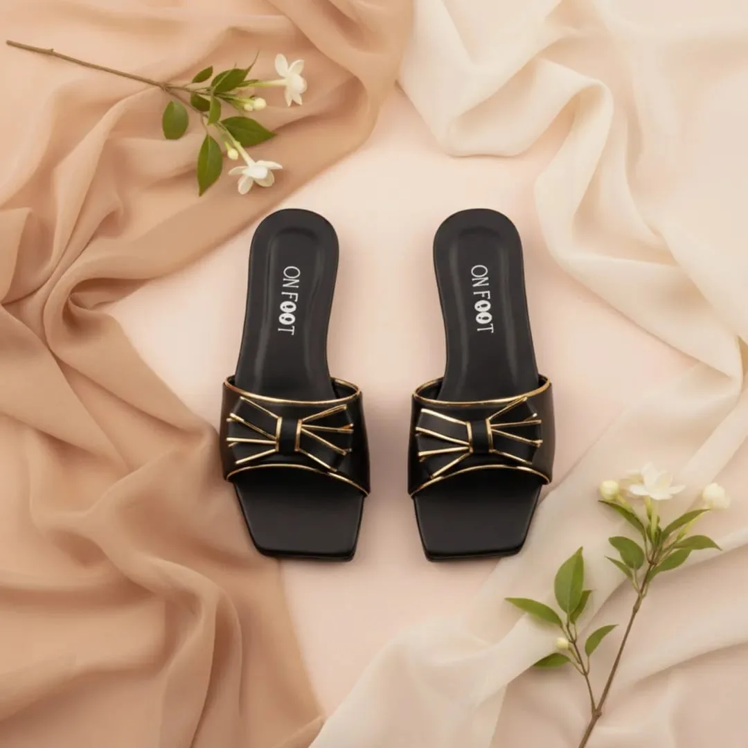 Black Bow Flat Sandals