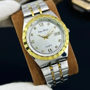 Men Rolex Style Quartz Watch Brown Gold Silver