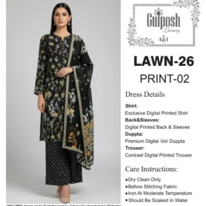 Gulposh Luxury Lawn-26 (Print-02) – Premium 3-Piece Digital Printed Suit