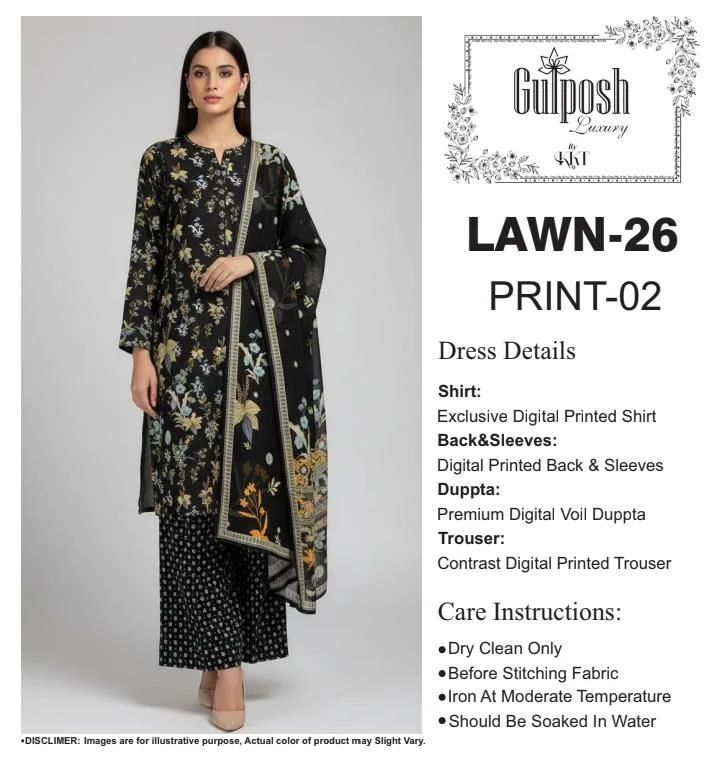 Gulposh Luxury Lawn-26 (Print-02) – Premium 3-Piece Digital Printed Suit