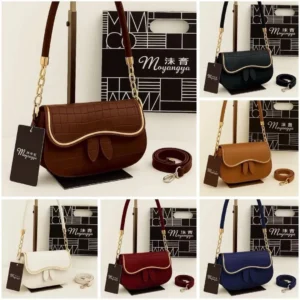Blue Leather Shoulder Bag for Girls with Gold Hardware
