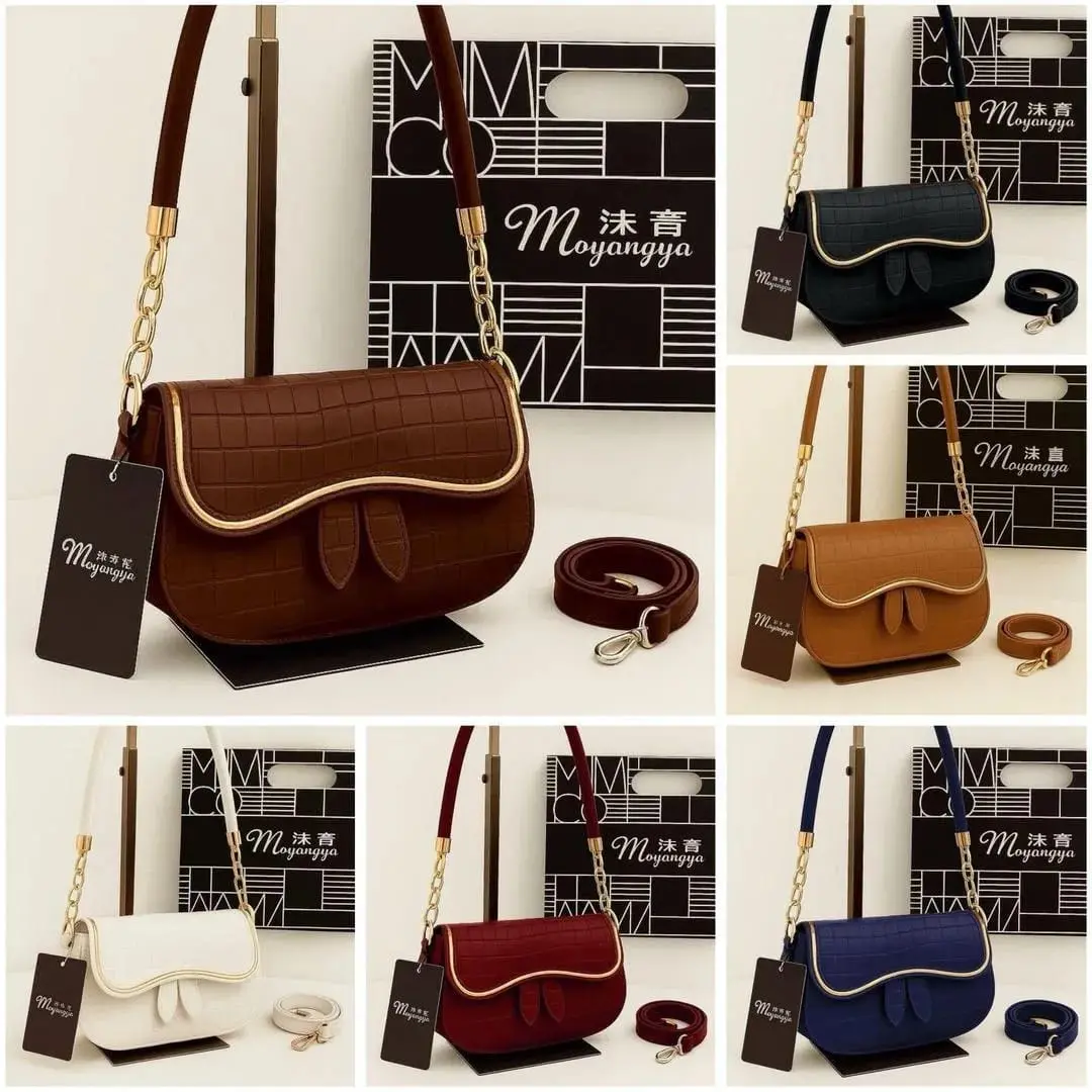 Blue Leather Shoulder Bag for Girls with Gold Hardware