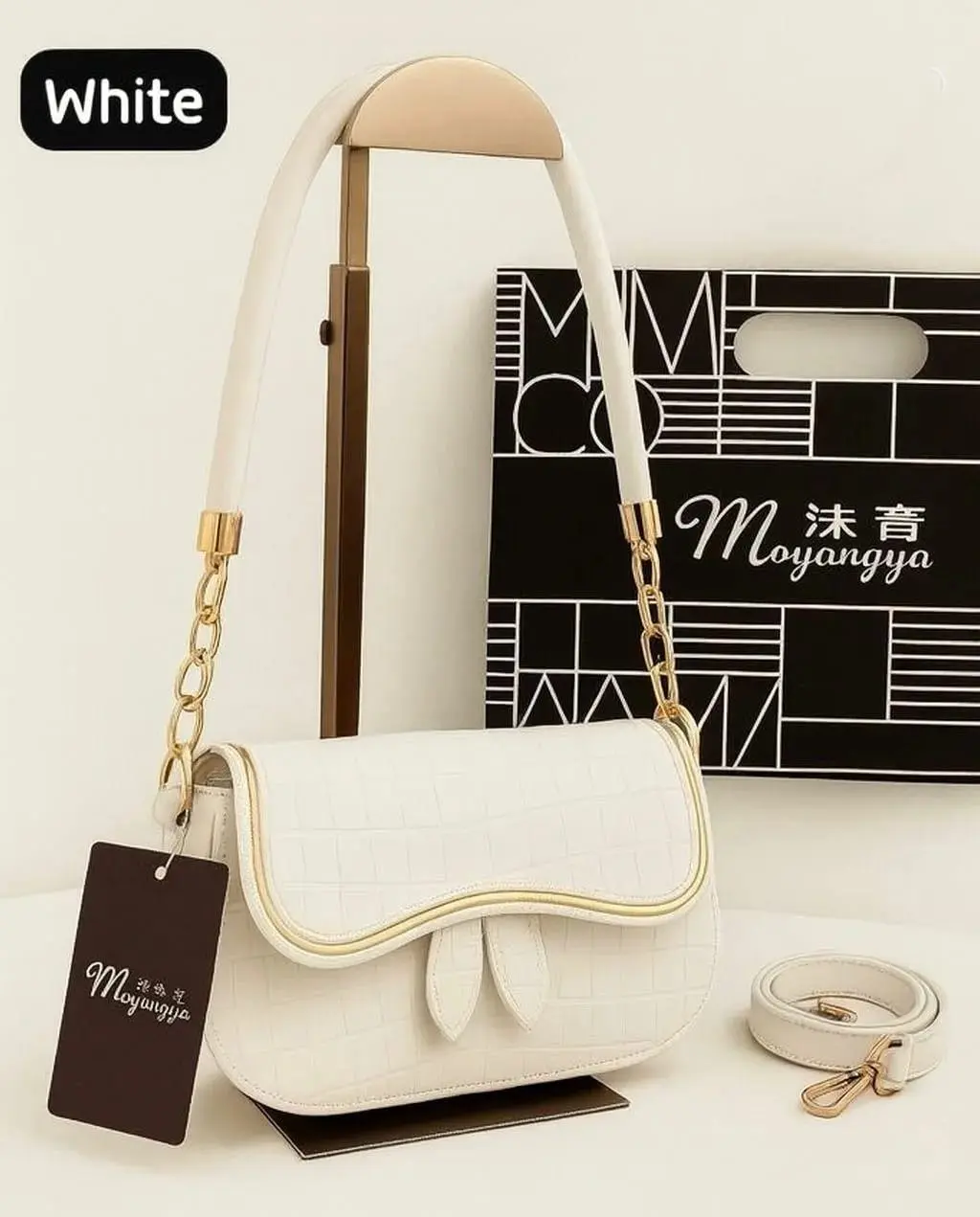 Blue Leather Shoulder Bag for Girls with Gold Hardware